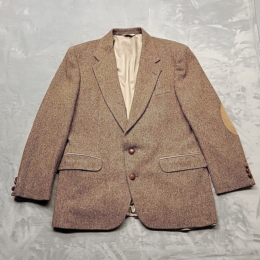 Orvis Jacket Mens 46R Brown Tweed Wool Elbow Patch Sport Coat Blazer Made In USA